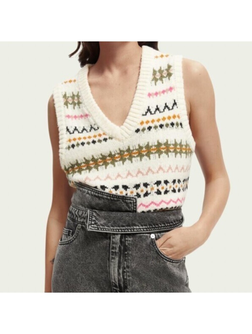 Scotch & Soda relaxed fair isle V neck sweater vest